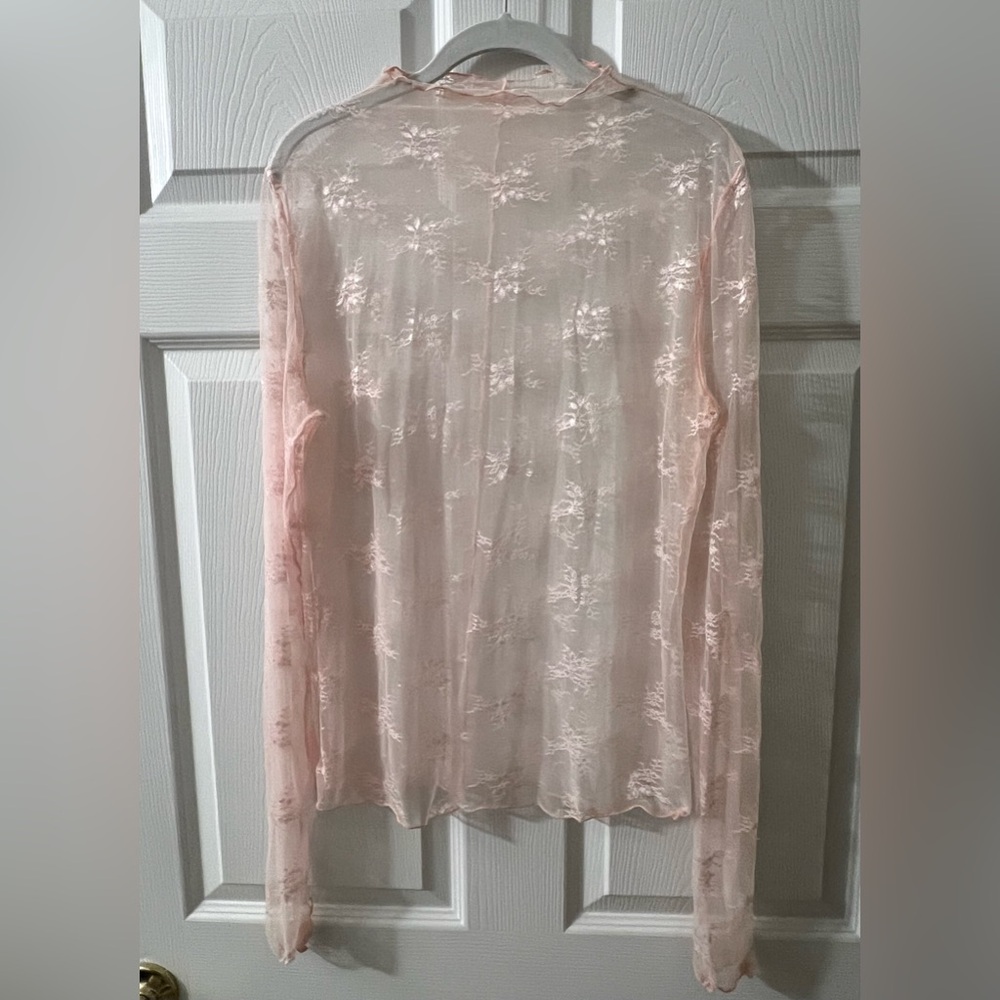 Sheer Pink Lace Long Sleeve Top
